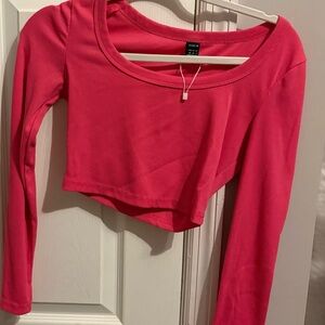 Women's Pink Long Sleeve Crop Top